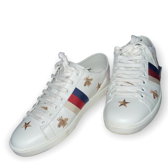 Gucci Women\'s New Ace Embroidered Leather Sneakers -